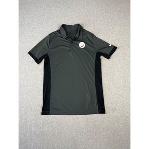 Pittsburgh Steelers Polo Shirt Mens M Gray Black Short Sleeve Nike Dri‎ Fit
